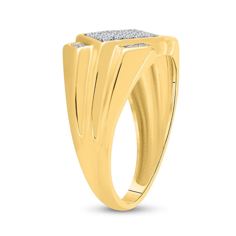 10kt Yellow Gold Mens Round Diamond Diagonal Offset Square Ring 1/4 Cttw