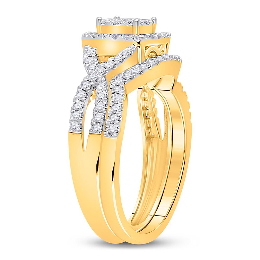 10kt Yellow Gold Round Diamond Bridal Wedding Ring Band Set 5/8 Cttw