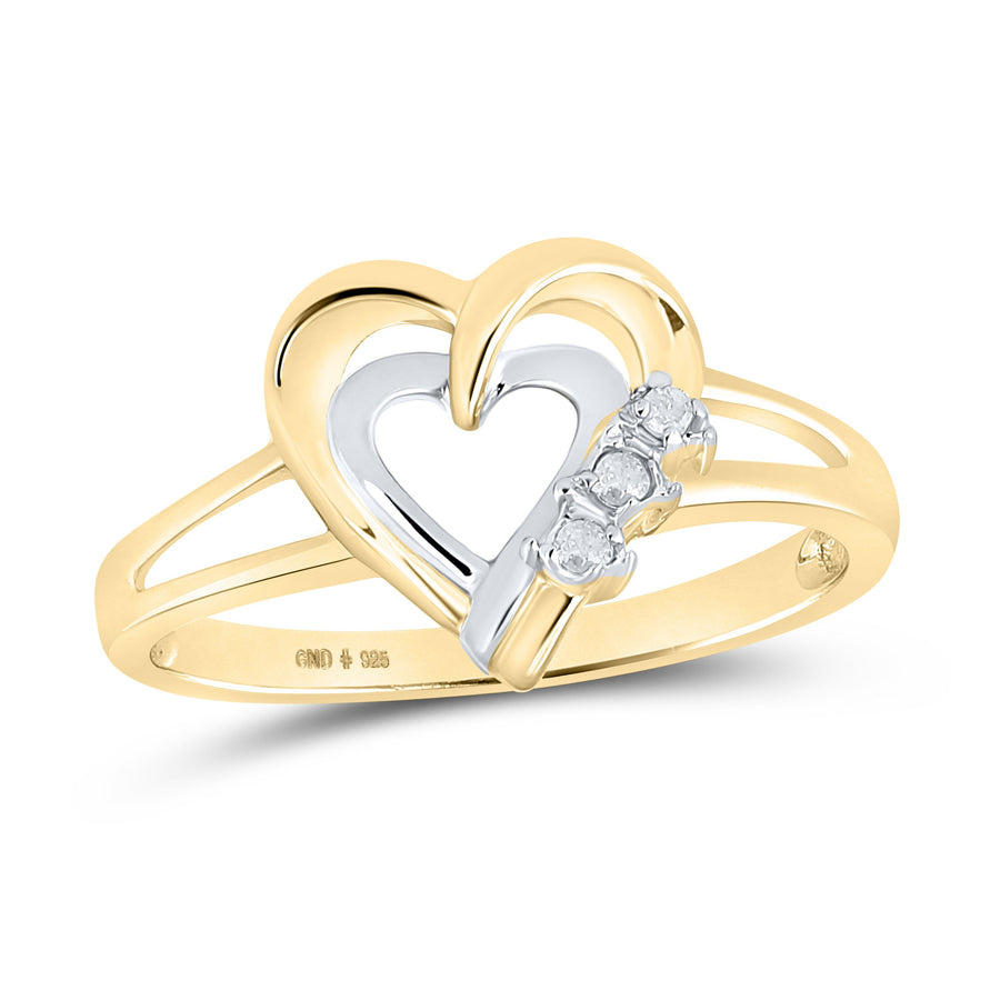 Two-tone Sterling Silver Womens Round Diamond Double Heart Ring .03 Cttw