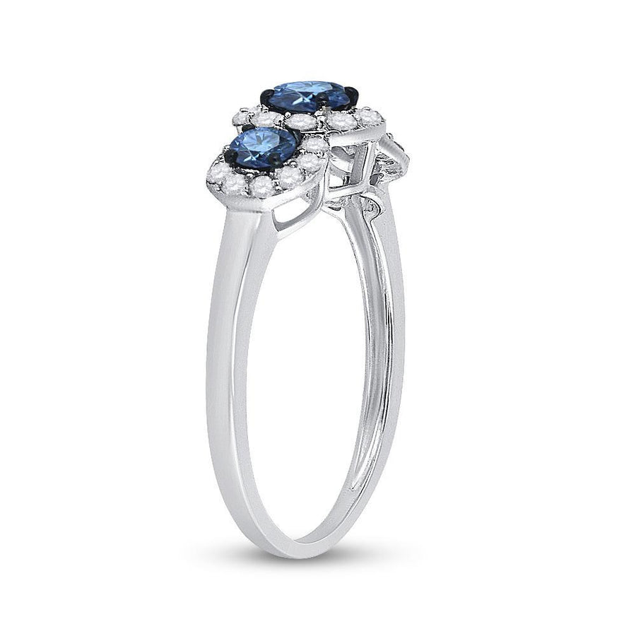 10kt White Gold Round Blue Color Enhanced Diamond 3-stone Bridal Wedding Ring 1 Cttw