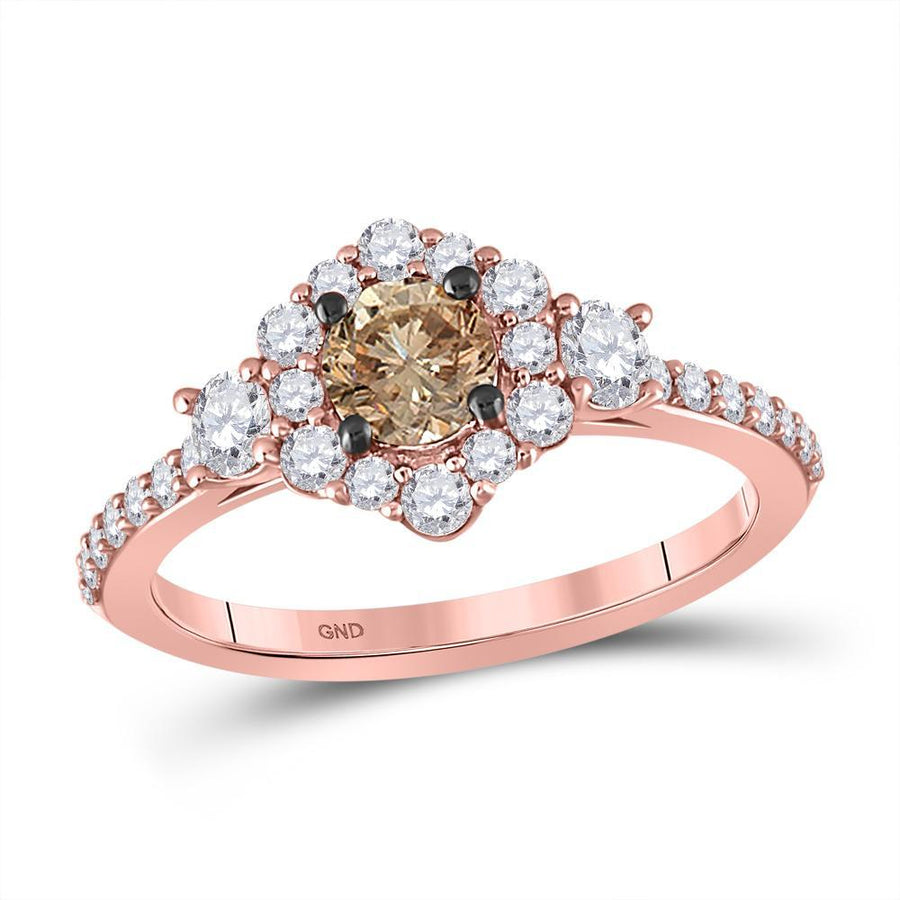 14kt Rose Gold Round Brown Diamond Solitaire Bridal Wedding Engagement Ring 1 Cttw