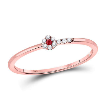 10kt Rose Gold Womens Round Ruby Diamond Stackable Band Ring 1/20 Cttw