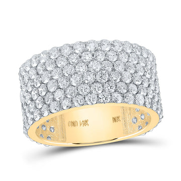 14kt Yellow Gold Mens Round Diamond 6-Row Pave Band Ring 6-1/2 Cttw