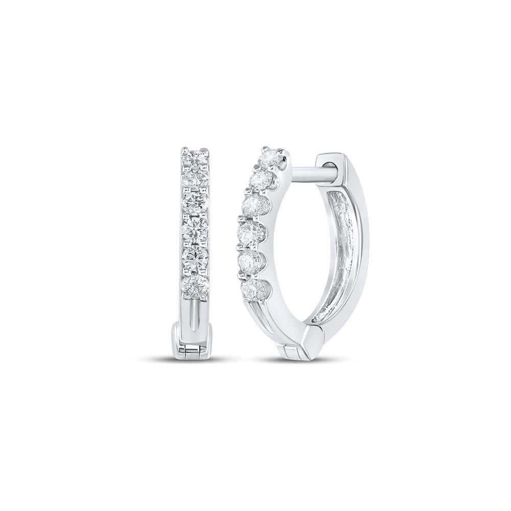 10kt White Gold Womens Round Diamond Hoop Earrings 1/10 Cttw