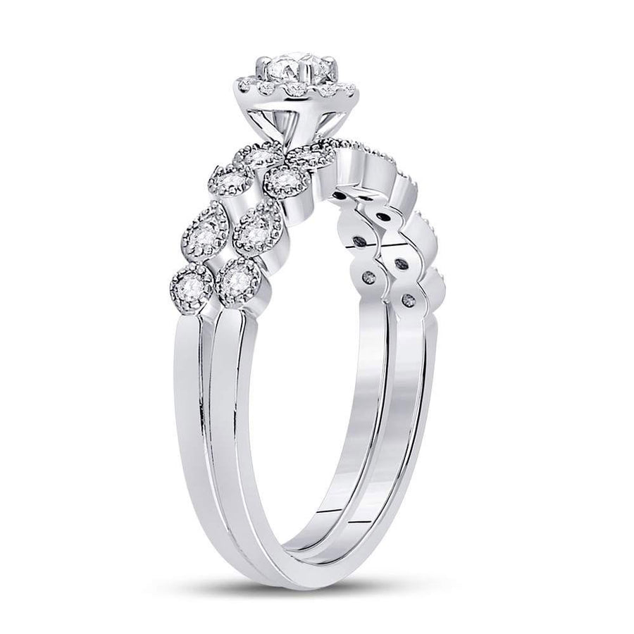 10kt White Gold Round Diamond Stackable Bridal Wedding Ring Band Set 1/3 Cttw