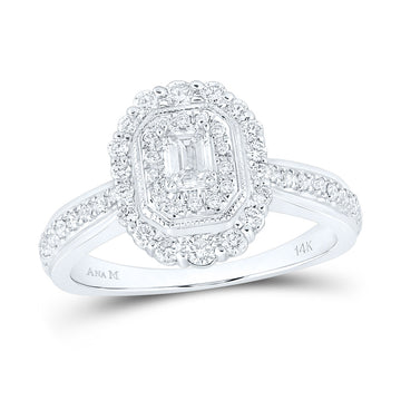 14kt White Gold Emerald Diamond Halo Bridal Wedding Engagement Ring 5/8 Cttw