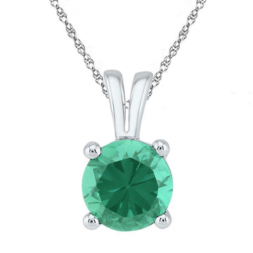 Sterling Silver Womens Round Synthetic Emerald Solitaire Pendant 1-1/3 Cttw