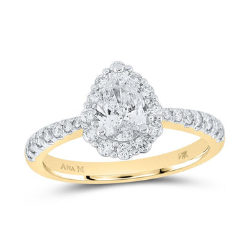 14kt Yellow Gold Pear Diamond Halo Bridal Wedding Engagement Ring 1-1/5 Cttw