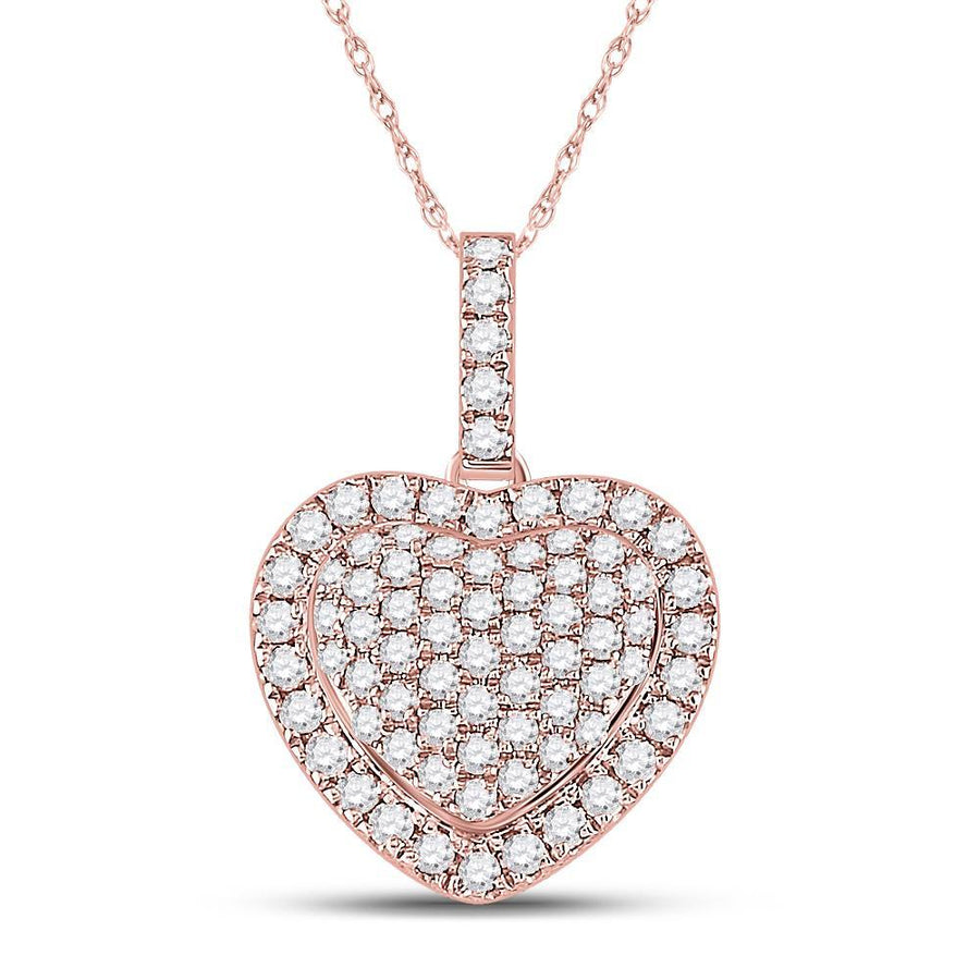 14kt Rose Gold Womens Round Diamond Heart Pendant 1/2 Cttw