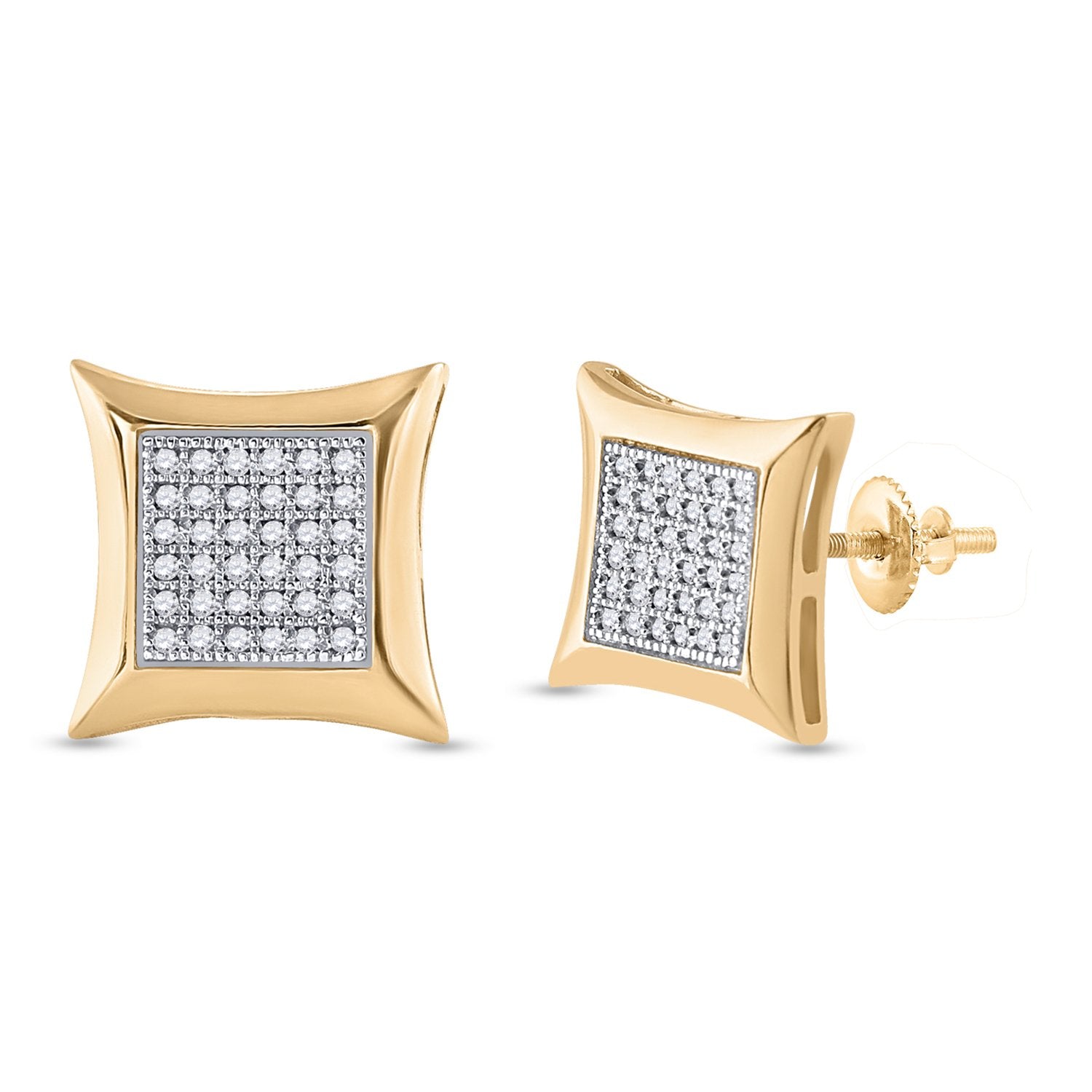 10kt Yellow Gold Womens Round Diamond Square Kite Cluster Earrings 1/5 Cttw