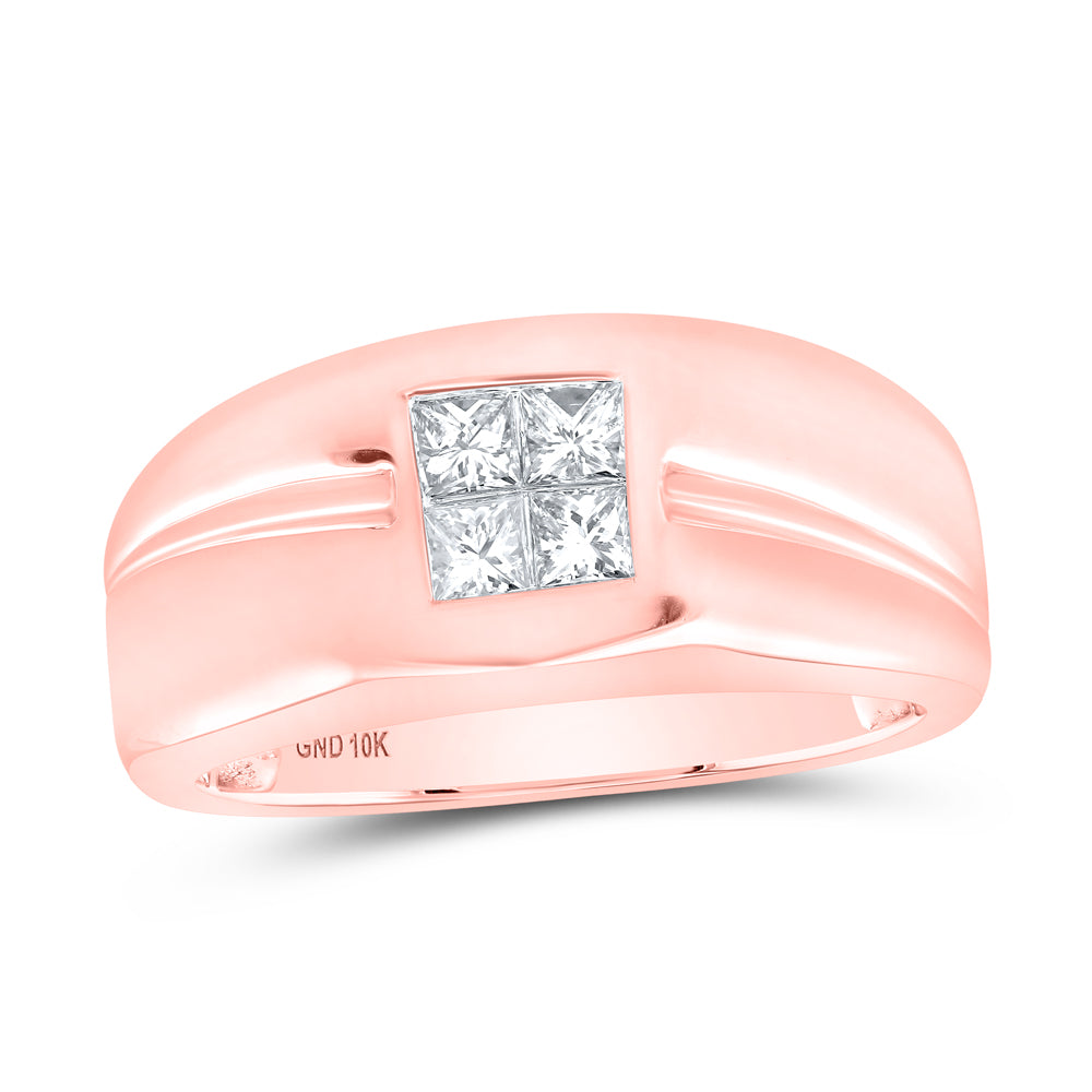 10kt Rose Gold Mens Princess Diamond Band Ring 1/2 Cttw