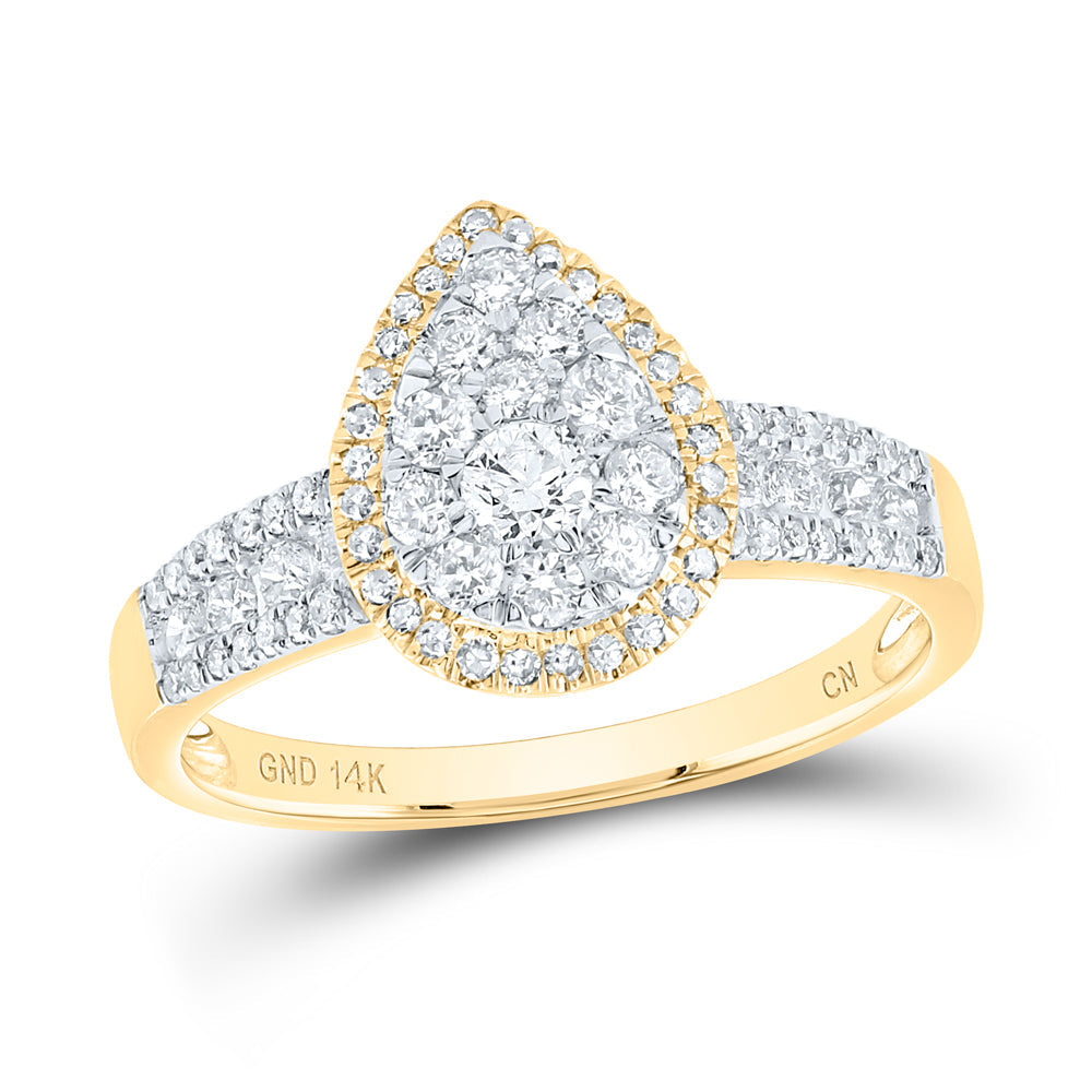 14kt Yellow Gold Round Diamond Pear Cluster Bridal Wedding Engagement Ring 3/4 Cttw