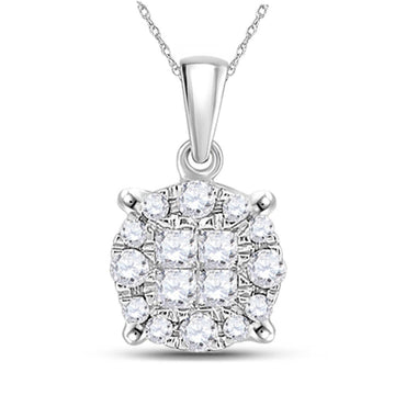 14kt White Gold Womens Princess Diamond Cluster Pendant 1/6 Cttw