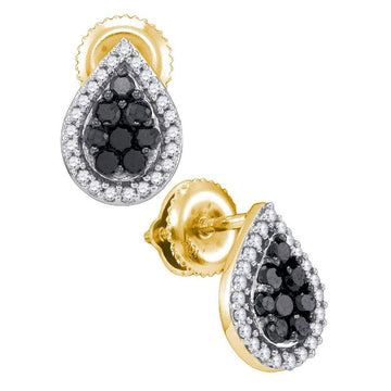 10kt Yellow Gold Womens Round Black Color Enhanced Diamond Cluster Earrings 1/2 Cttw
