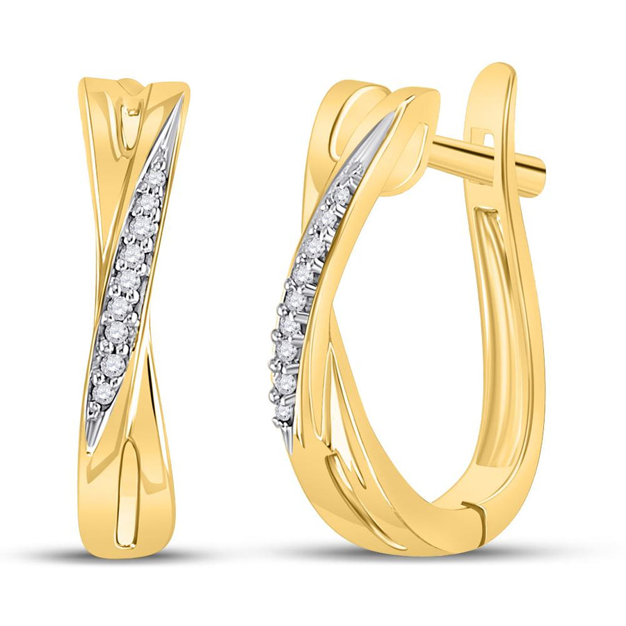 10kt Yellow Gold Womens Round Diamond Slender Crossover Hoop Earrings 1/20 Cttw