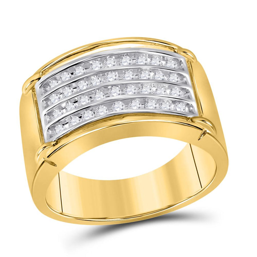 10kt Yellow Gold Mens Round Diamond Four Row Band Ring 1/2 Cttw
