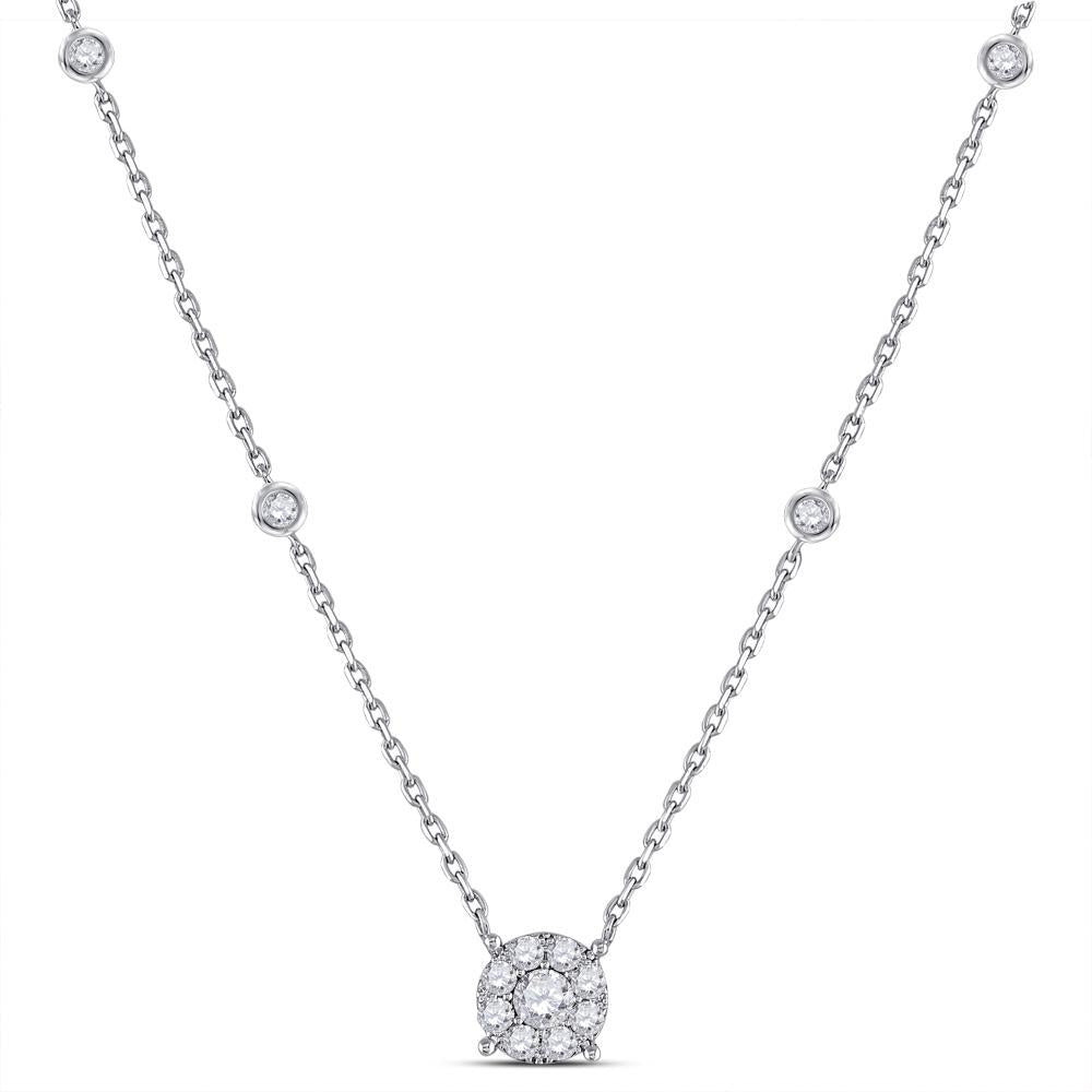14kt White Gold Womens Round Diamond Halo Solitaire Necklace 5/8 Cttw