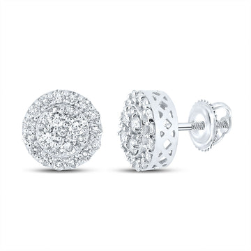 14kt White Gold Round Diamond Cluster Earrings 7/8 Cttw
