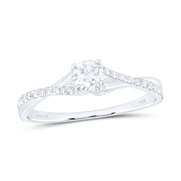 14kt White Gold Round Diamond Solitaire Bridal Wedding Engagement Ring 3/8 Cttw