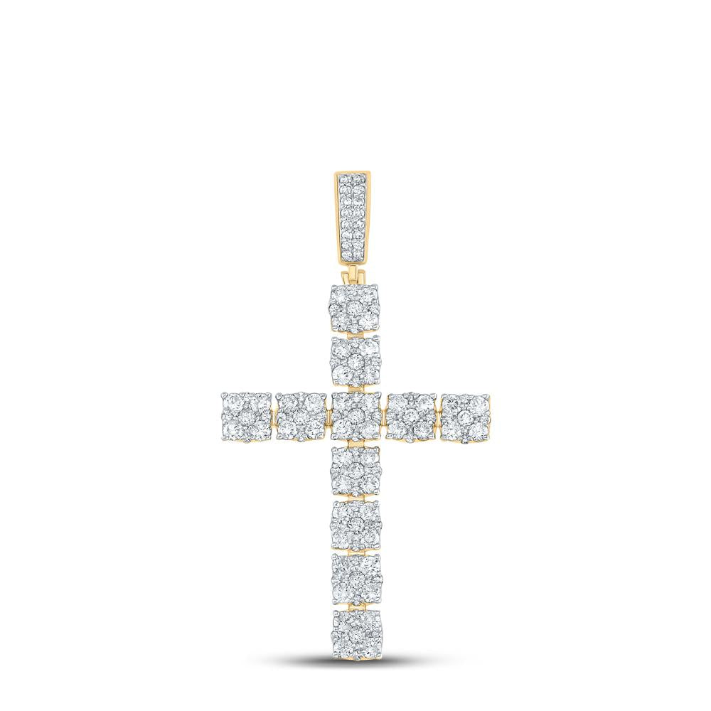 10kt Yellow Gold Mens Round Diamond Cross Charm Pendant 2-5/8 Cttw