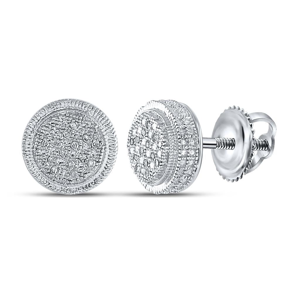 Sterling Silver Round Diamond Disk Circle Earrings 1/10 Cttw