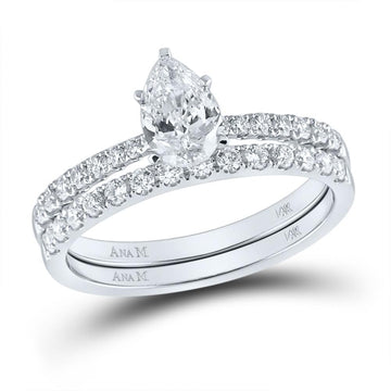 14kt White Gold Pear Diamond Bridal Wedding Ring Band Set 1-1/4 Cttw
