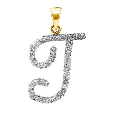 10kt Yellow Gold Womens Round Diamond Initial T Letter Pendant 1/6 Cttw