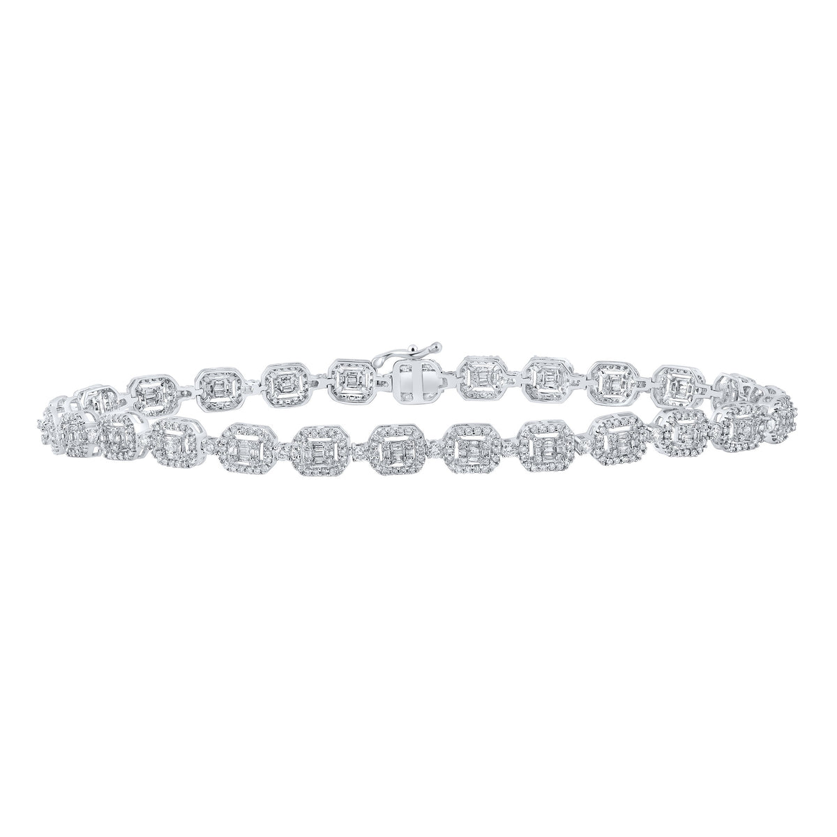 14kt White Gold Mens Baguette Diamond Geometric Link Bracelet 2-7/8 Cttw