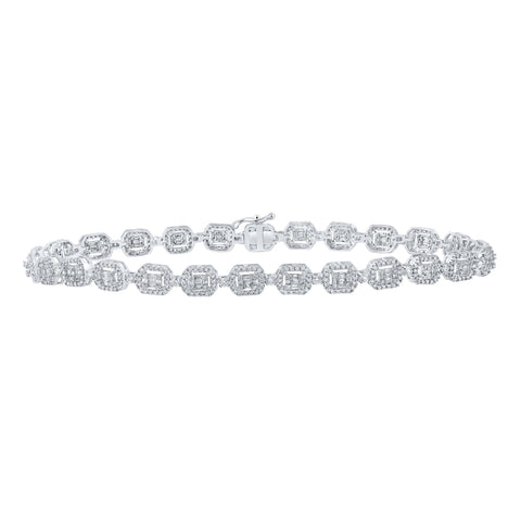 14kt White Gold Mens Baguette Diamond Geometric Link Bracelet 2-7/8 Cttw