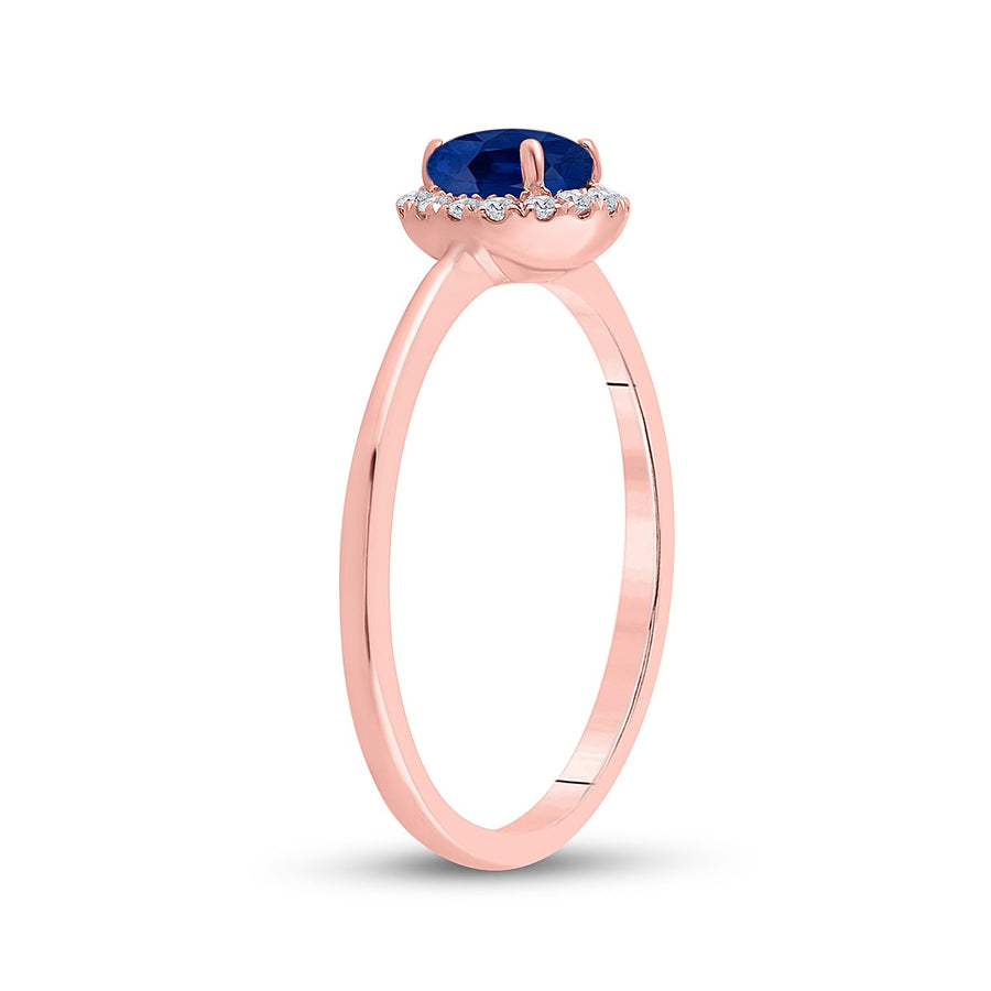 14kt Rose Gold Womens Round Blue Sapphire Diamond Solitaire Ring 7/8 Cttw