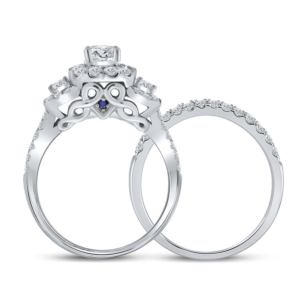 14kt White Gold Round Diamond Bridal Wedding Ring Band Set 1-1/2 Cttw