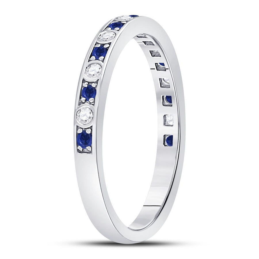 10kt White Gold Womens Round Blue Sapphire Diamond Alternating Stackable Band Ring 1/4 Cttw