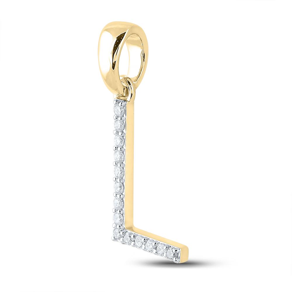 14kt Yellow Gold Womens Round Diamond L Initial Letter Pendant 1/8 Cttw