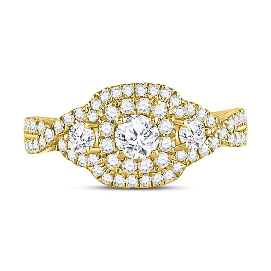 14kt Yellow Gold Round Diamond 3-stone Twist Bridal Wedding Engagement Ring 1 Cttw