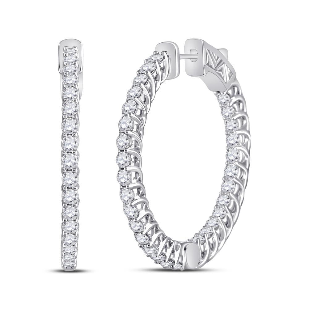 14kt White Gold Womens Round Diamond Single Row Hoop Earrings 3 Cttw