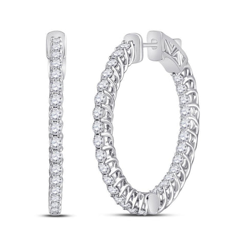 14kt White Gold Womens Round Diamond Single Row Hoop Earrings 3 Cttw