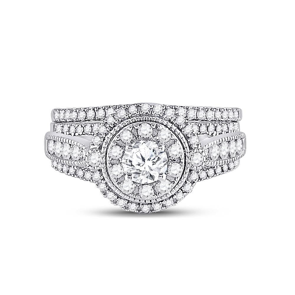 14kt White Gold Round Diamond Bridal Wedding Ring Band Set 1 Cttw