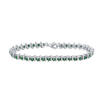 Sterling Silver Womens Round Synthetic Emerald Tennis Bracelet 6-1/2 Cttw