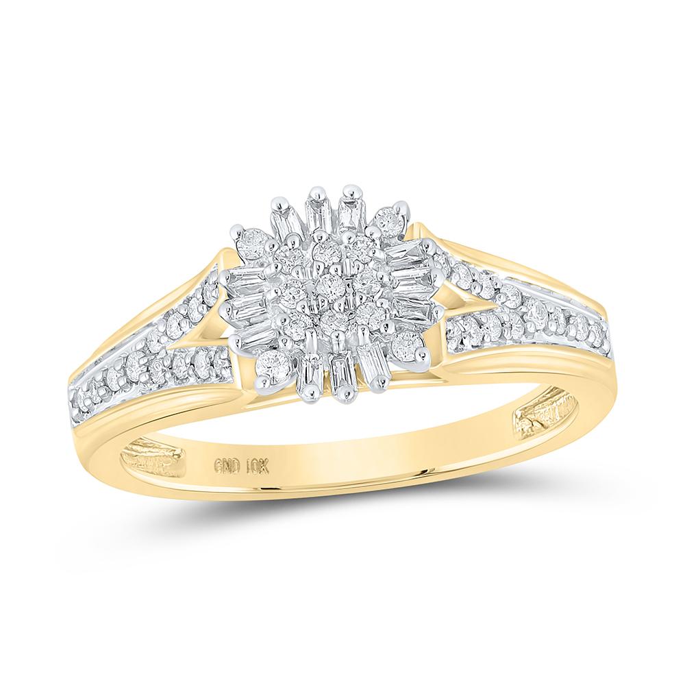 10kt Yellow Gold Womens Round Diamond Cluster Ring 1/4 Cttw
