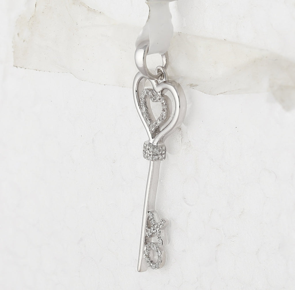 Sterling Silver Womens Round Diamond Heart XO Key Pendant 1/8 Cttw