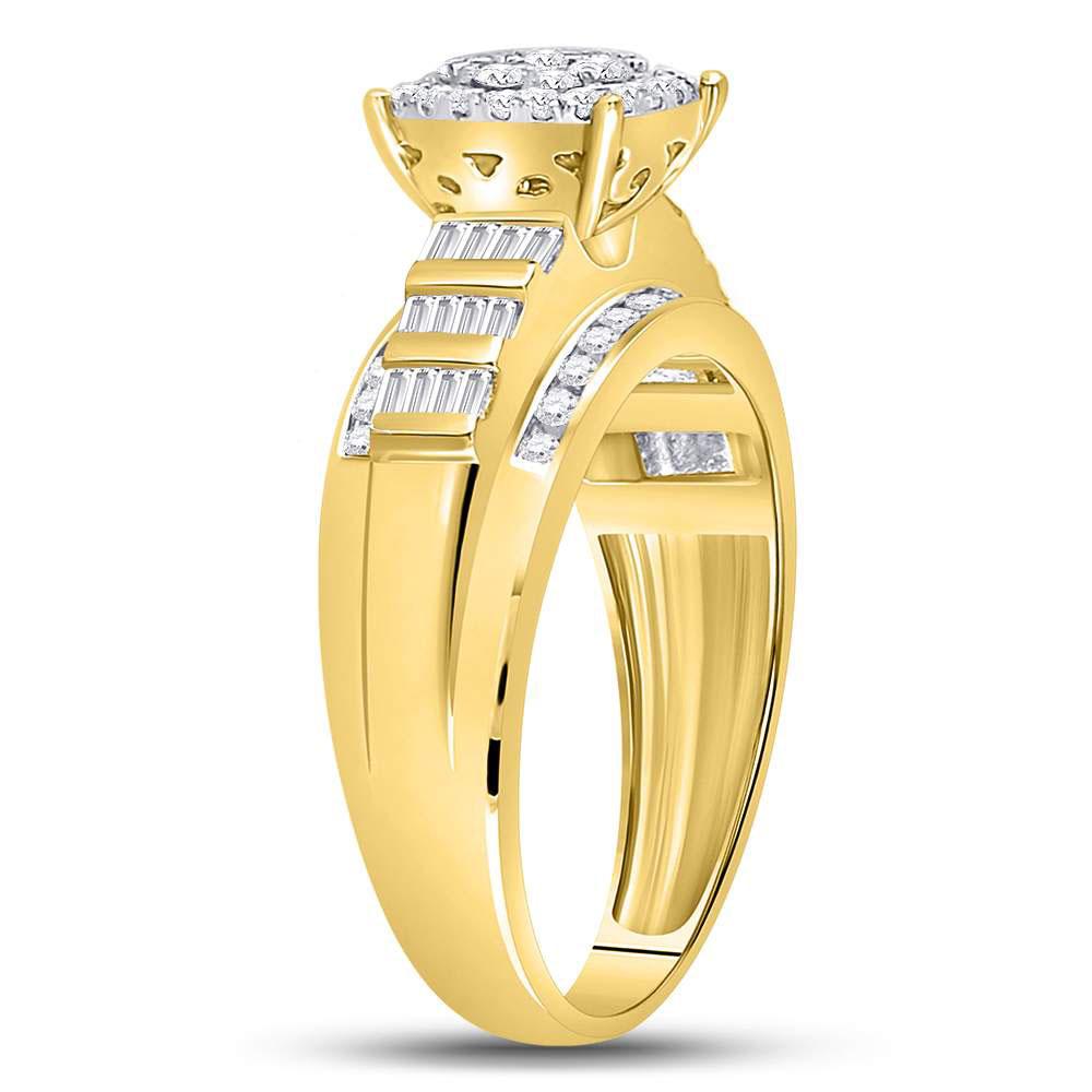 10kt Yellow Gold Round Diamond Cluster Bridal Wedding Engagement Ring 1/2 Cttw