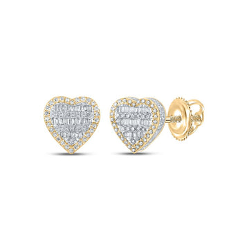 10kt Yellow Gold Baguette Diamond Heart Earrings 5/8 Cttw