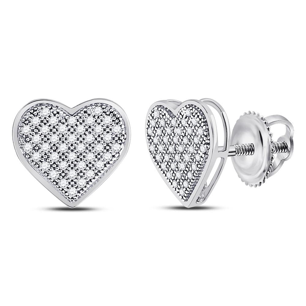 10kt White Gold Womens Round Diamond Heart Earrings 1/5 Cttw