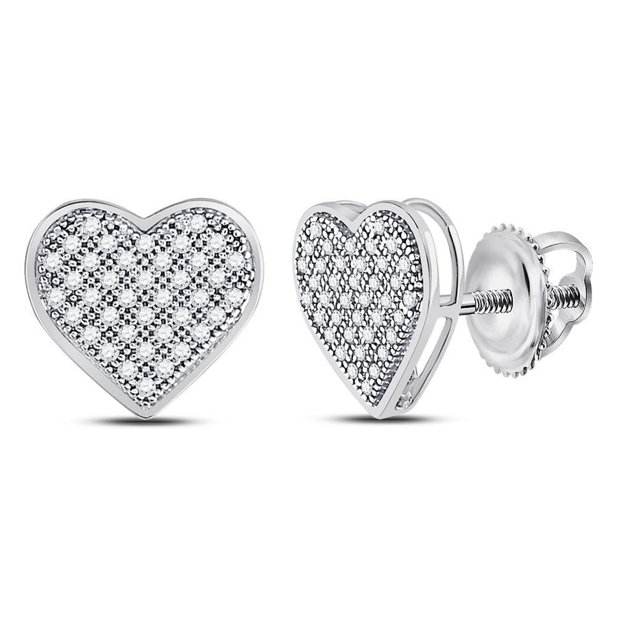 10kt White Gold Womens Round Diamond Heart Earrings 1/5 Cttw