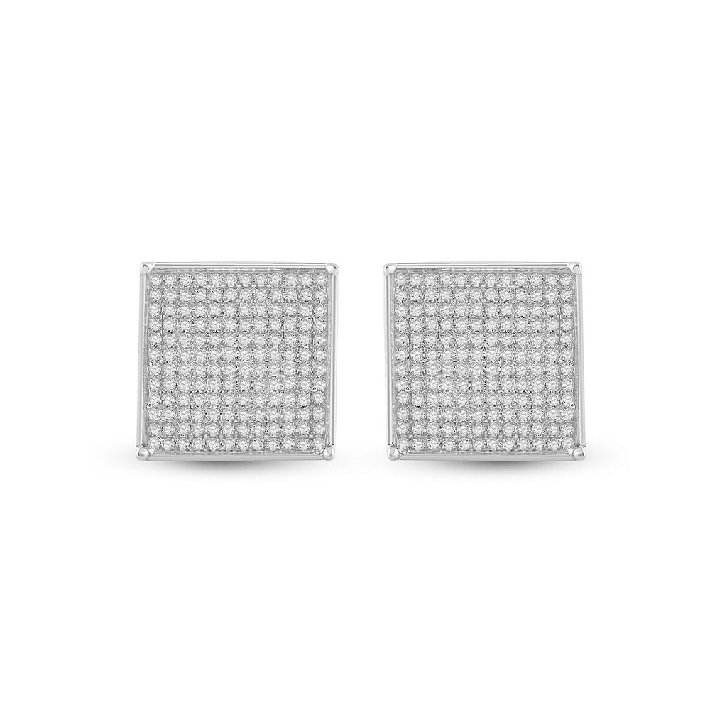 10kt White Gold Womens Round Diamond Square Earrings 7/8 Cttw