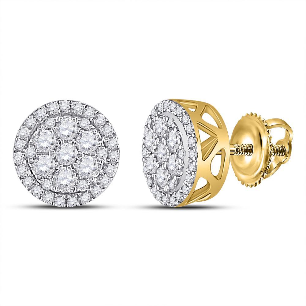 10kt Yellow Gold Womens Round Diamond Flower Cluster Earrings 1/2 Cttw