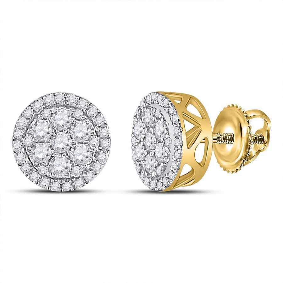 10kt Yellow Gold Womens Round Diamond Flower Cluster Earrings 1/2 Cttw