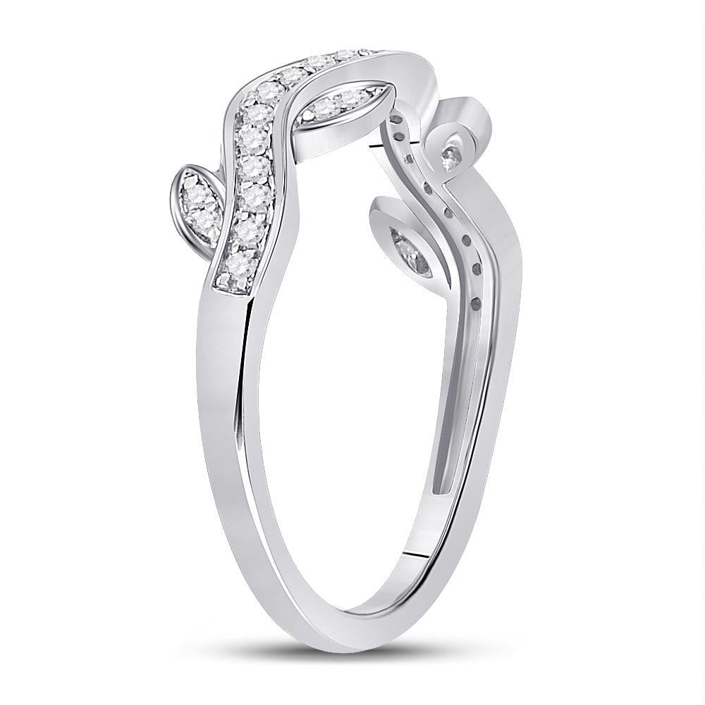 10kt White Gold Womens Round Diamond Vine Floral Stackable Band Ring 1/6 Cttw