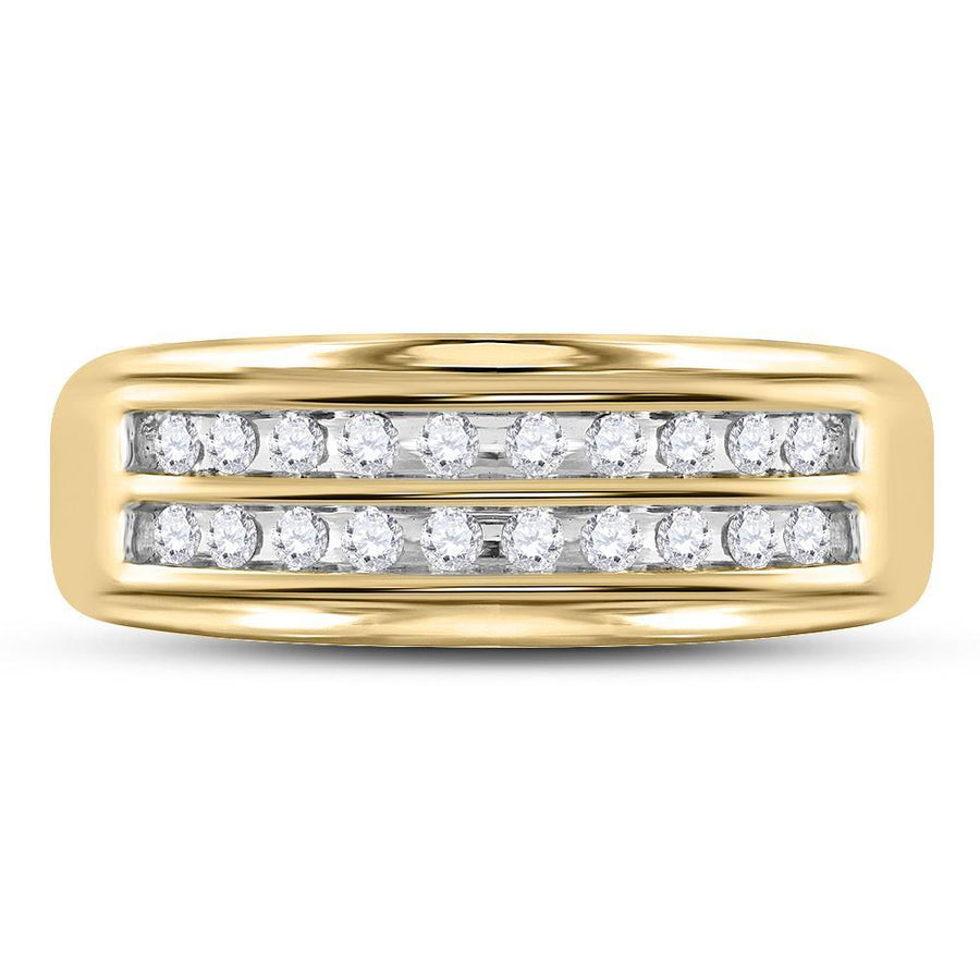 14kt Yellow Gold Mens Round Diamond Wedding 2-Row Band Ring 1/4 Cttw