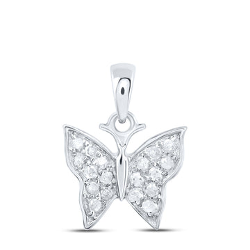 10kt White Gold Womens Round Diamond Butterfly Pendant 1/20 Cttw